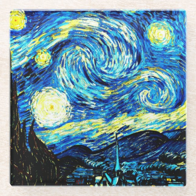 Posavasos De Vidrio Noche estrellada de Vincent van Gogh (Anverso)