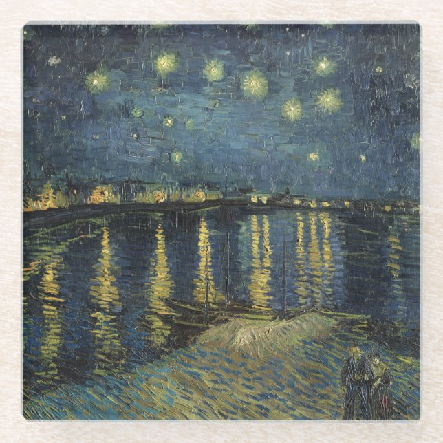Posavasos De Vidrio Noche estrellada de Vincent van Gogh el | sobre el (Anverso)