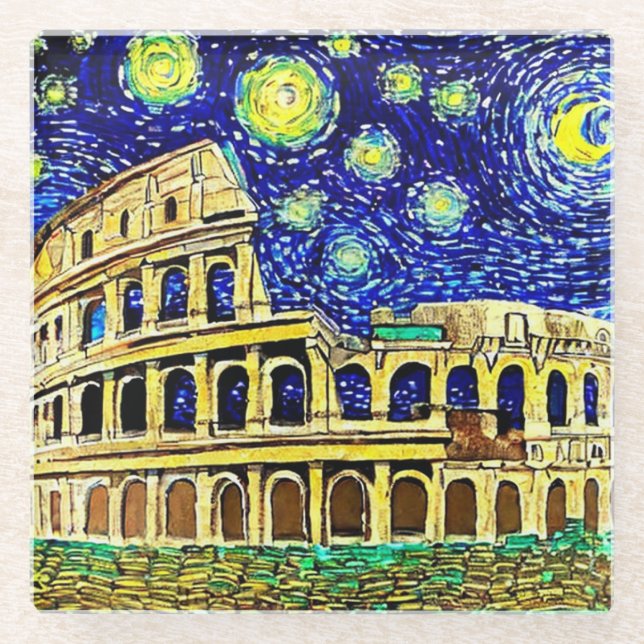 Posavasos De Vidrio Noche estrellada Roma Italia (Anverso)