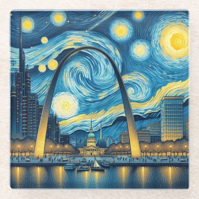 Posavasos De Vidrio Noche estrellada St. Louis Missouri (Anverso)