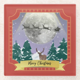 Posavasos De Vidrio Noche navideña moderna y vintage con renos de Sant