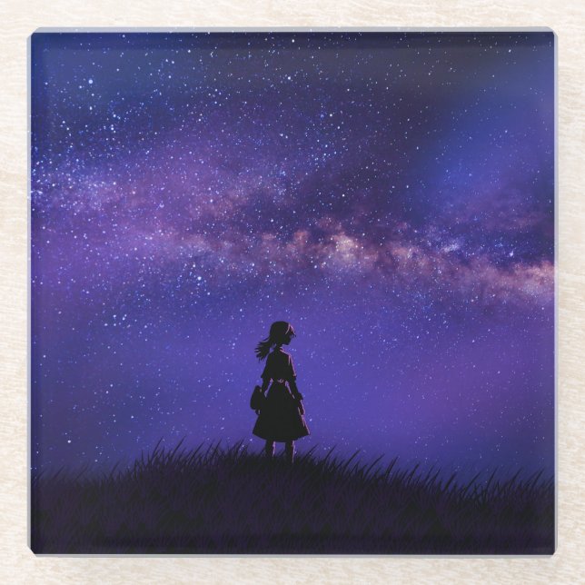 Posavasos De Vidrio Noche solitaria y estrellada (Anverso)