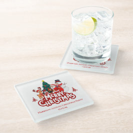 Posavasos De Vidrio Nochebuena de morada simple y roja