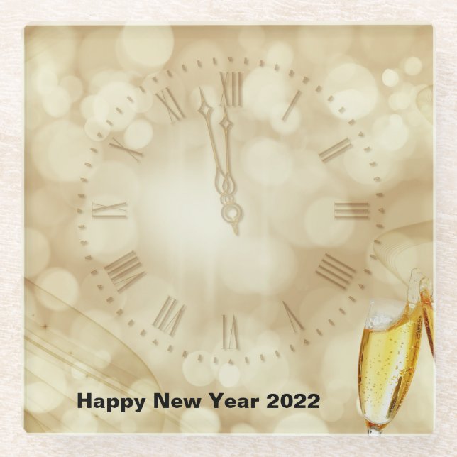 Posavasos De Vidrio Nochevieja con gafas de champán (Anverso)