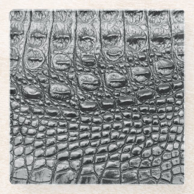 Posavasos De Vidrio Noir cocodrilo: Mistique de cuero negro (Anverso)