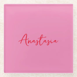 Posavasos De Vidrio Nombre caligráfico profesional personalizado rosa