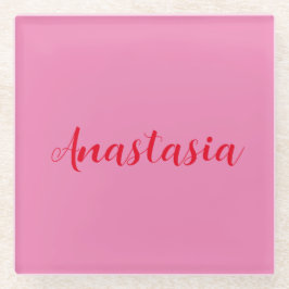 Posavasos De Vidrio Nombre caligráfico profesional personalizado rosa