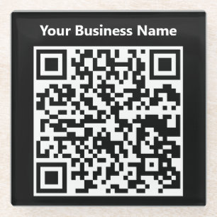 Posavasos De Vidrio Nombre comercial más código QR en un