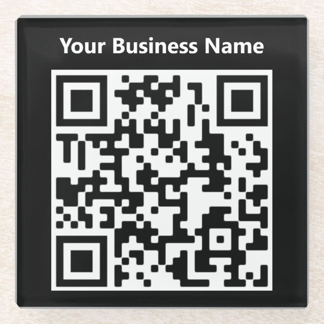 Posavasos De Vidrio Nombre comercial más código QR en un (Anverso)