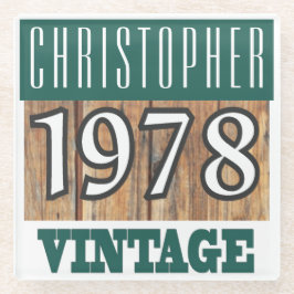 Posavasos De Vidrio Nombre con la escoria de vidrio de época del año 1