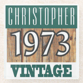 Posavasos De Vidrio Nombre con la escoria de vidrio vintage del año 19