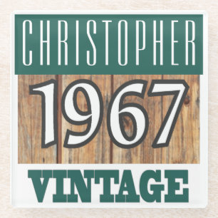 Posavasos De Vidrio Nombre con la escoria de vidrio vintage del año 19