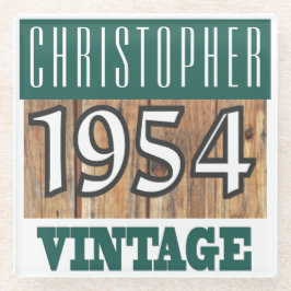 Posavasos De Vidrio Nombre con la escoria de vidrio vintage del año 19