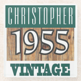 Posavasos De Vidrio Nombre con la escoria de vidrio vintage del año 19