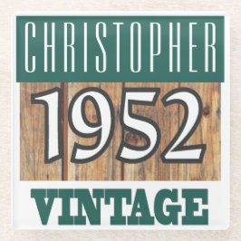 Posavasos De Vidrio Nombre con la escoria de vidrio vintage del año 19