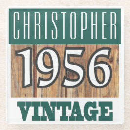 Posavasos De Vidrio Nombre con la escoria de vidrio vintage del año 19