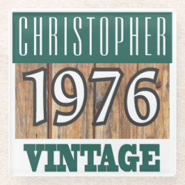 Posavasos De Vidrio Nombre con la escoria de vidrio vintage del año 19