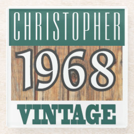 Posavasos De Vidrio Nombre con la escoria de vidrio vintage del año 19