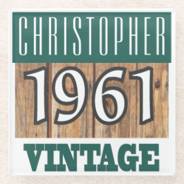 Posavasos De Vidrio Nombre con la escoria de vidrio vintage del año 19