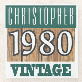 Posavasos De Vidrio Nombre con la escoria de vidrio vintage del año 19