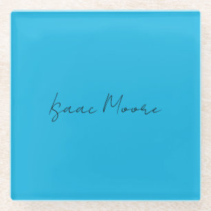 Posavasos De Vidrio Nombre de caligrafía de guión azul elegante