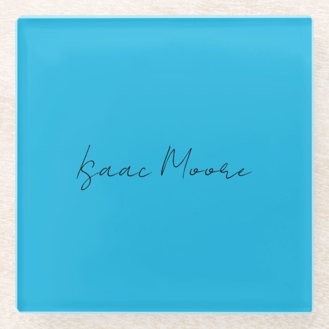 Posavasos De Vidrio Nombre de caligrafía de guión azul elegante (Anverso)