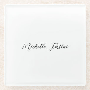 Posavasos De Vidrio Nombre de caligrafía elegante llano Minimalista