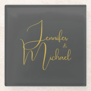 Posavasos De Vidrio Nombre de caligrafía Minimalista moderna boda