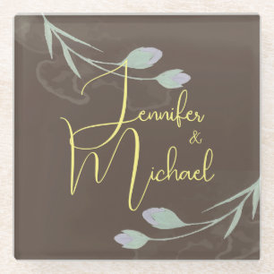 Posavasos De Vidrio Nombre de caligrafía Minimalista moderna boda
