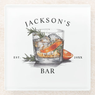 Posavasos De Vidrio Nombre de cóctel de whisky con estilo y año de bar