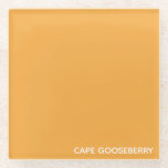 Posavasos De Vidrio Nombre de color amarillo de Gooseberry de Cabo<br><div class="desc">El cabo Gooseberry,  también conocido como Physalis,  es una planta de la familia de la sombra,  cuyas bayas crecen dentro de una calíx protectora de papel. Aquí,  el distintivo color amarillo cálido de la baya da su nombre a uno de los matices distintivos de Nomencolores.</div>