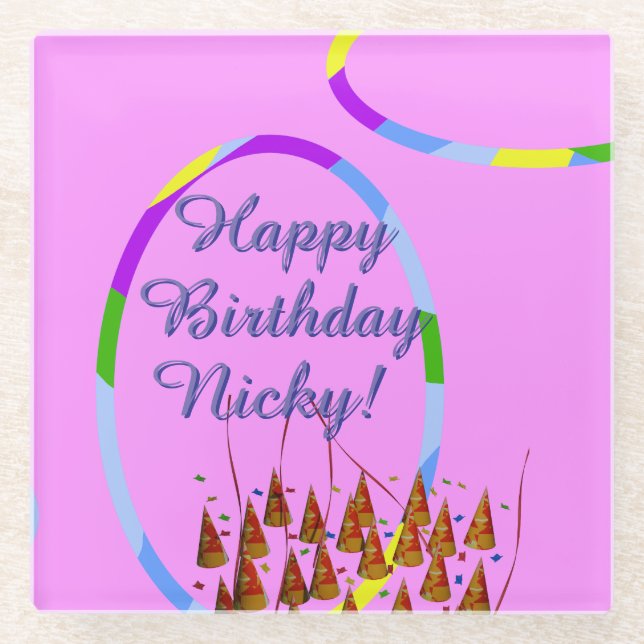 Posavasos De Vidrio Nombre de cumpleaños feliz (Anverso)