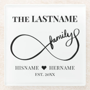 Posavasos De Vidrio Nombre de familia personalizado Infinity y fecha d