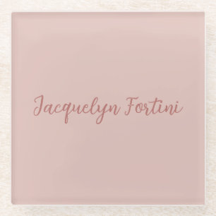Posavasos De Vidrio Nombre de guión elegante Rosa Gold Calligraphy
