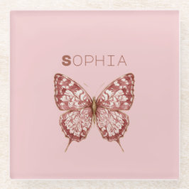 Posavasos De Vidrio Nombre de Mariposa Burdeos Rosa