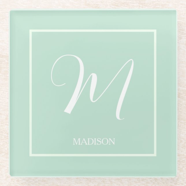 Posavasos De Vidrio Nombre del monograma del Personalizado verde del a (Anverso)