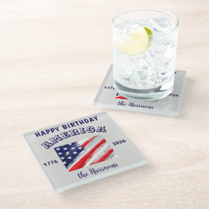 Posavasos De Vidrio Nombre Feliz Cumpleaños América Bandera Rústica