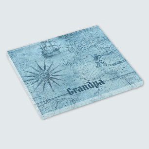 Posavasos De Vidrio Nombre, mapa antiguo ilustrado vintage azul
