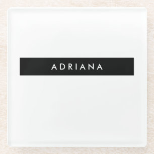 Posavasos De Vidrio Nombre Minimalista profesional blanco y negro senc