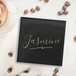 Posavasos De Vidrio Nombre moderno de guión femenino de oro negro
