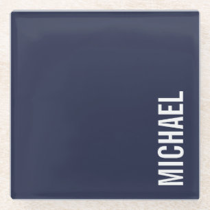 Posavasos De Vidrio Nombre personal Minimalista moderno azul marino