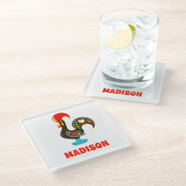 Posavasos De Vidrio Nombre personalizado Barcelos Rooster portugués ne