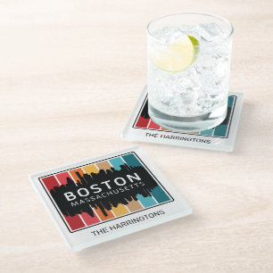 Posavasos De Vidrio Nombre personalizado Boston Massachusetts
