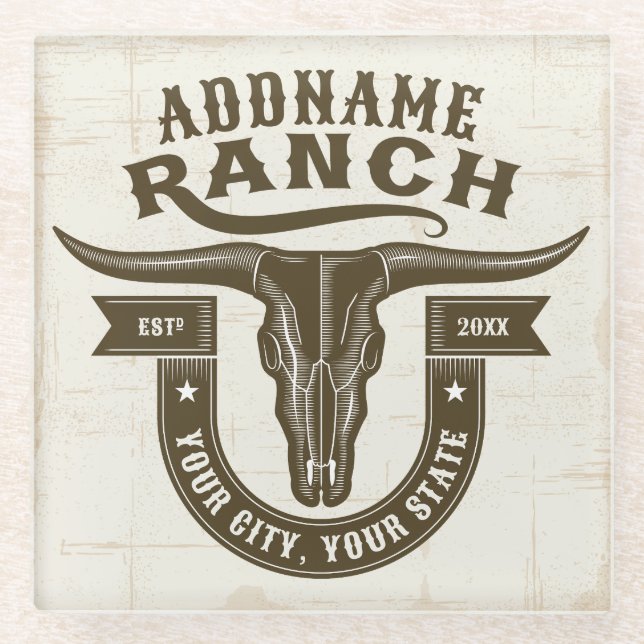 Posavasos De Vidrio NOMBRE Personalizado Bull Steer Skull Western Ranc (Anverso)