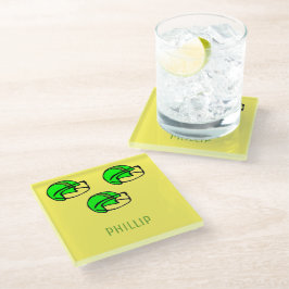 Posavasos De Vidrio Nombre personalizado casco de fútbol verde amarill