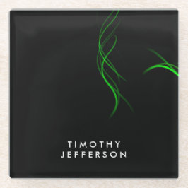 Posavasos De Vidrio Nombre personalizado Curvas verdes negras elegante