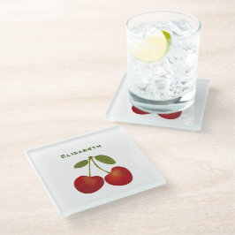 Posavasos De Vidrio Nombre personalizado de fruta de cerezas rojas