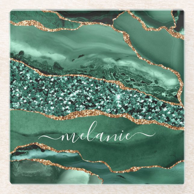 Posavasos De Vidrio Nombre personalizado de la escayola del Purpurina  (Anverso)