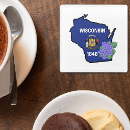 Posavasos De Vidrio Nombre personalizado de Wisconsin Flag y Flower Bl