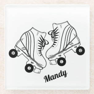 Posavasos De Vidrio Nombre personalizado del dibujo de los patines de
